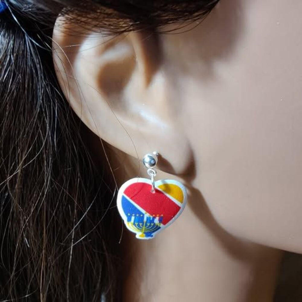 SWA Hanukkah Menorah Heart Earrings